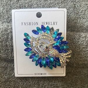 Handmade Blue and Silver Bird Brooch